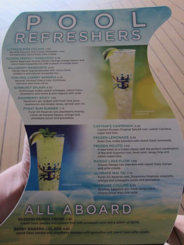 Pool bar menu