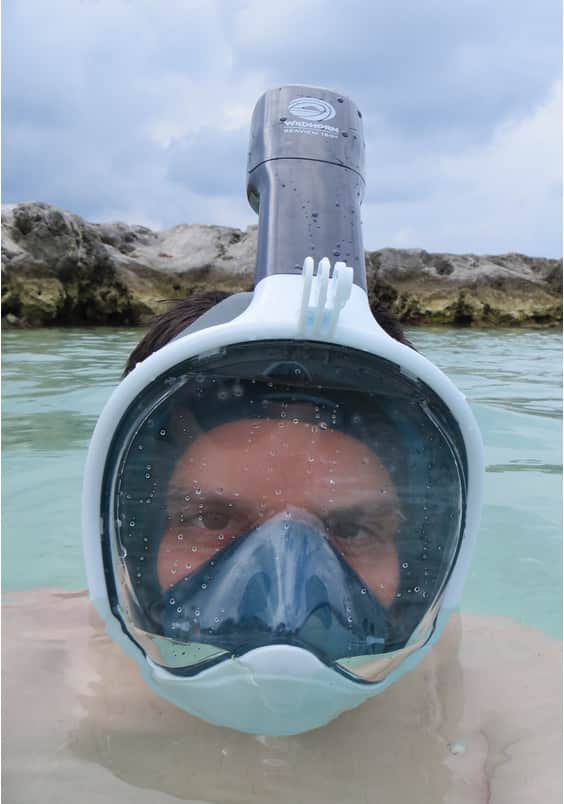 In the water with a full-face snorkel