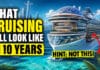 Revealed: What Cruising Will Look Like in 10 Years A massive, futuristic cruise ship with a headline on the left side