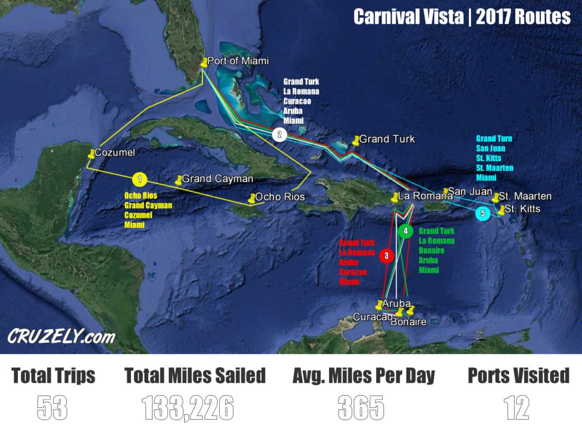 Carnival Vista's 2017 Sailings Mapped