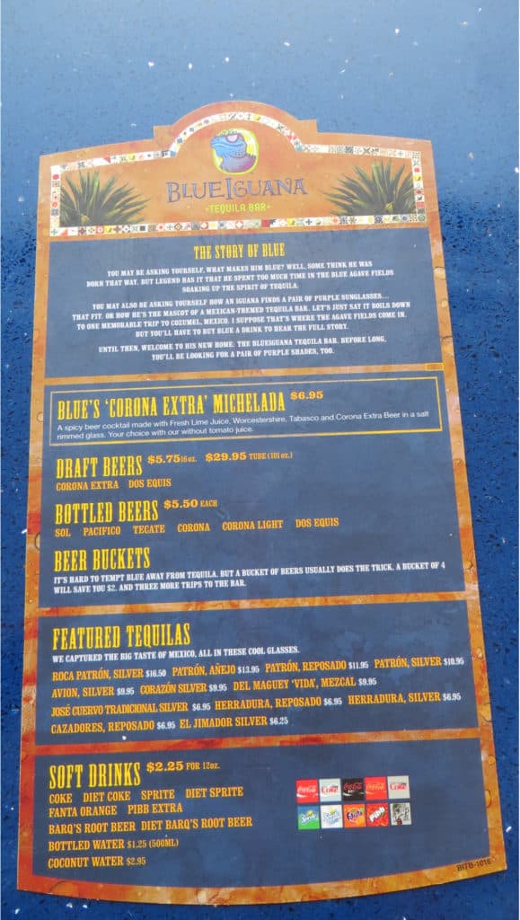 Front of blueiguana menu