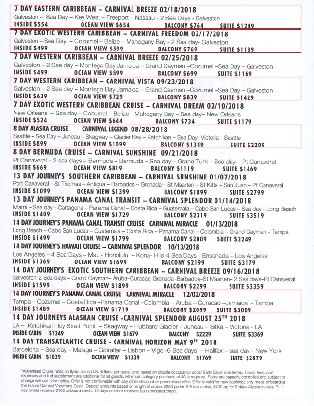 Onboard cruise prices