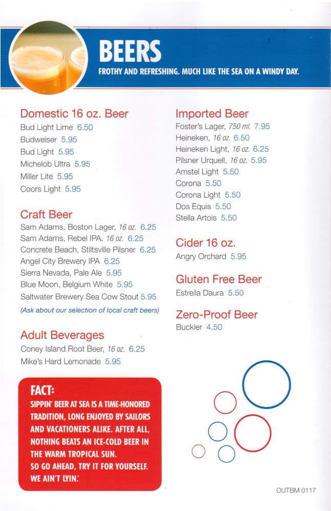 cruise ship beer prices