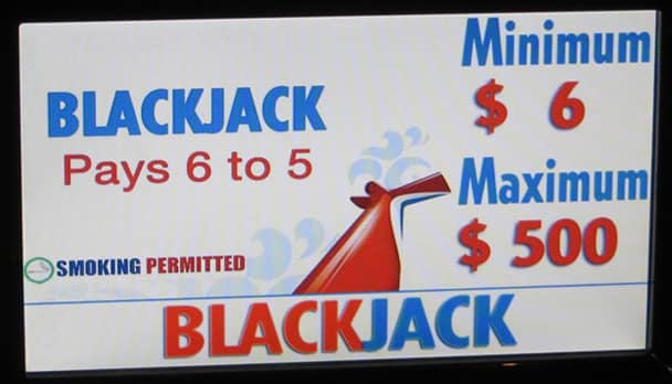 blackjack payout marker on carnival cruise