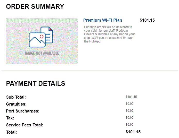 Purchase receipt for Carnival wi-fi