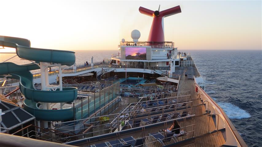 Carnival ship at sunset