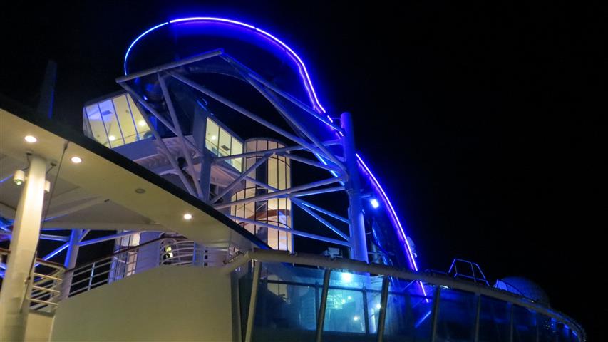 Cruise ship waterslide at night