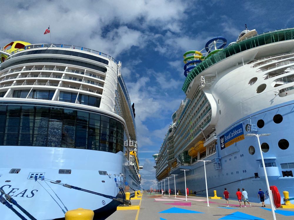 Aft view of two cruise ships