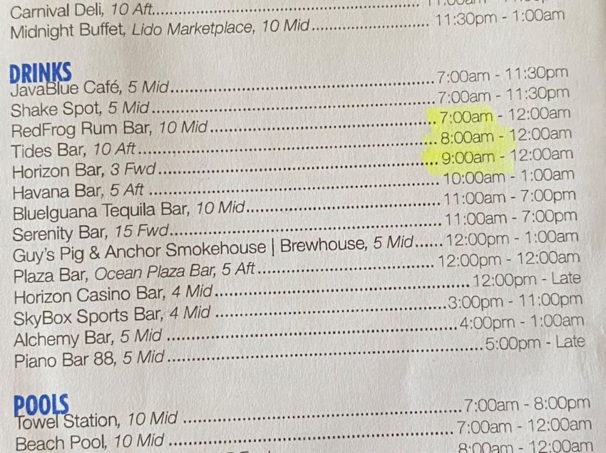 carnival cruise drink costs