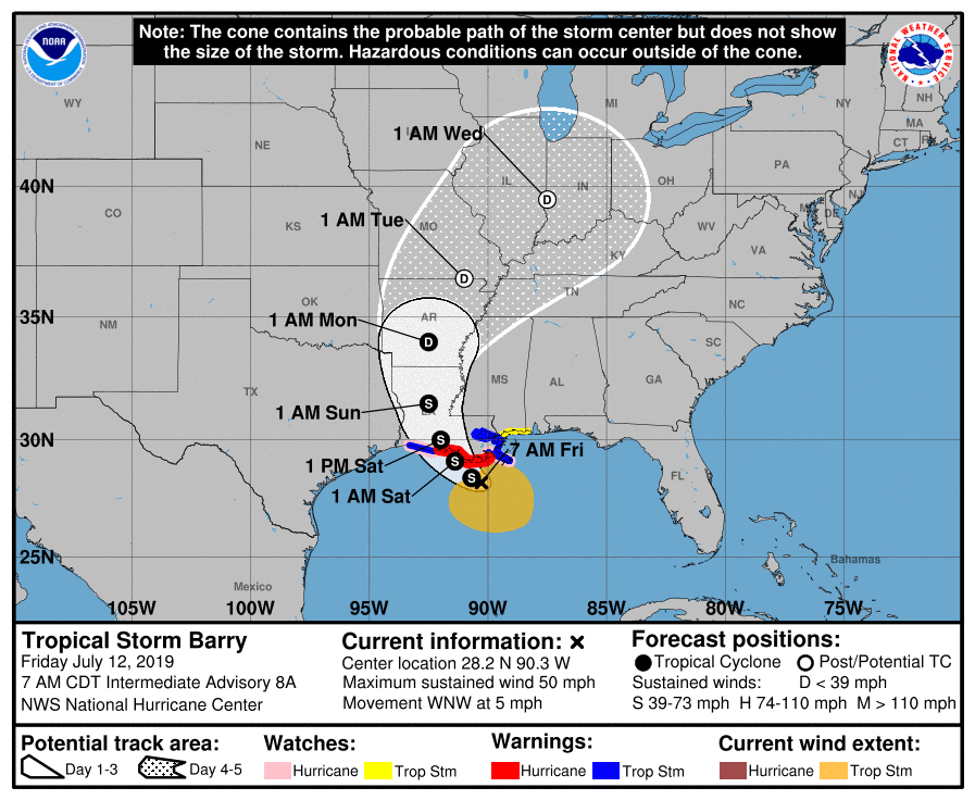 Track of Tropical Storm Barry