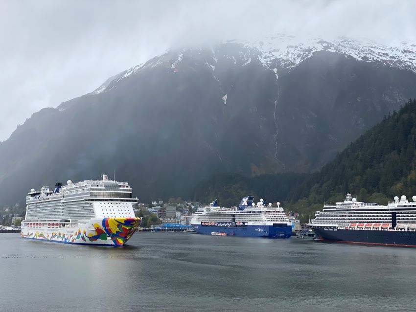 Juneau port with multiple ships docked