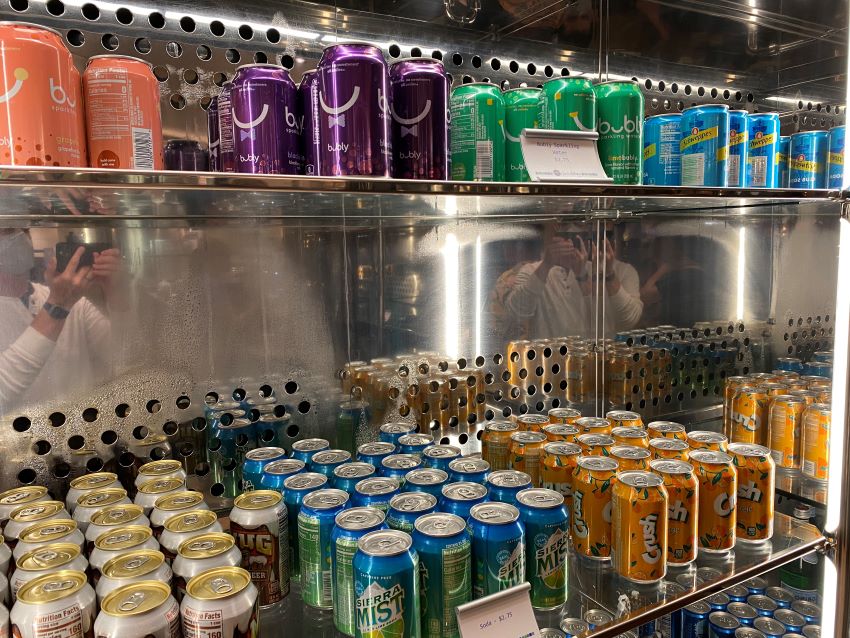 Canned drinks on a shelf