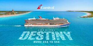 Carnival Unveils its Biggest Cruise Ship Ever… Set to Arrive in 2029 Rendering of Carnival Destiny, showing the ship on a blue ocean.