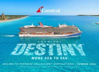Carnival Unveils its Biggest Cruise Ship Ever… Set to Arrive in 2029 Rendering of Carnival Destiny, showing the ship on a blue ocean.