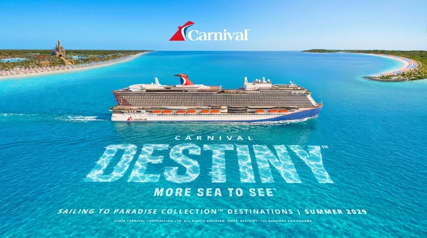 Rendering of Carnival Destiny, showing the ship on a blue ocean.