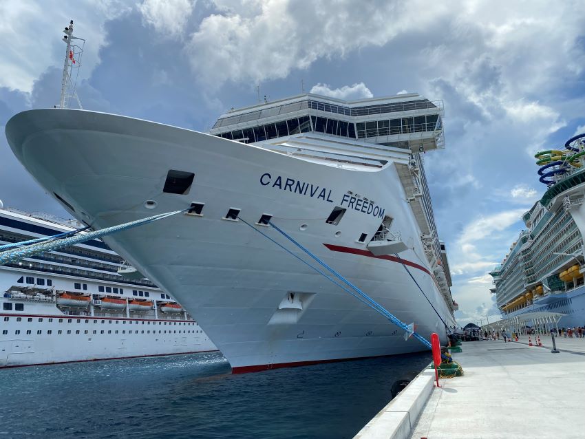 Carnival Freedom ship docked in Nassau.