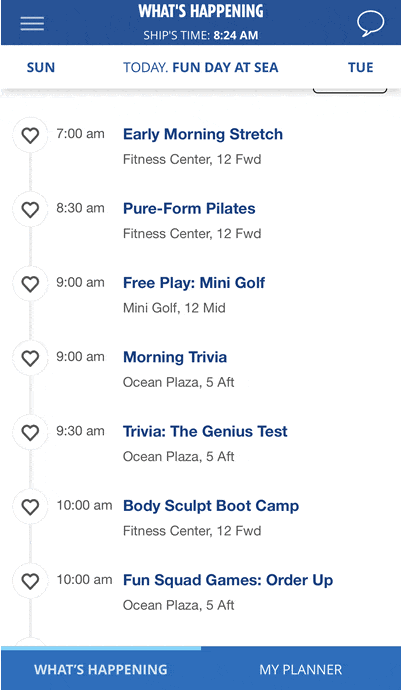Daily schedule of activities