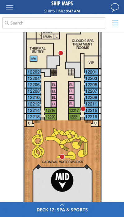 Ship map on Carnival HUB app