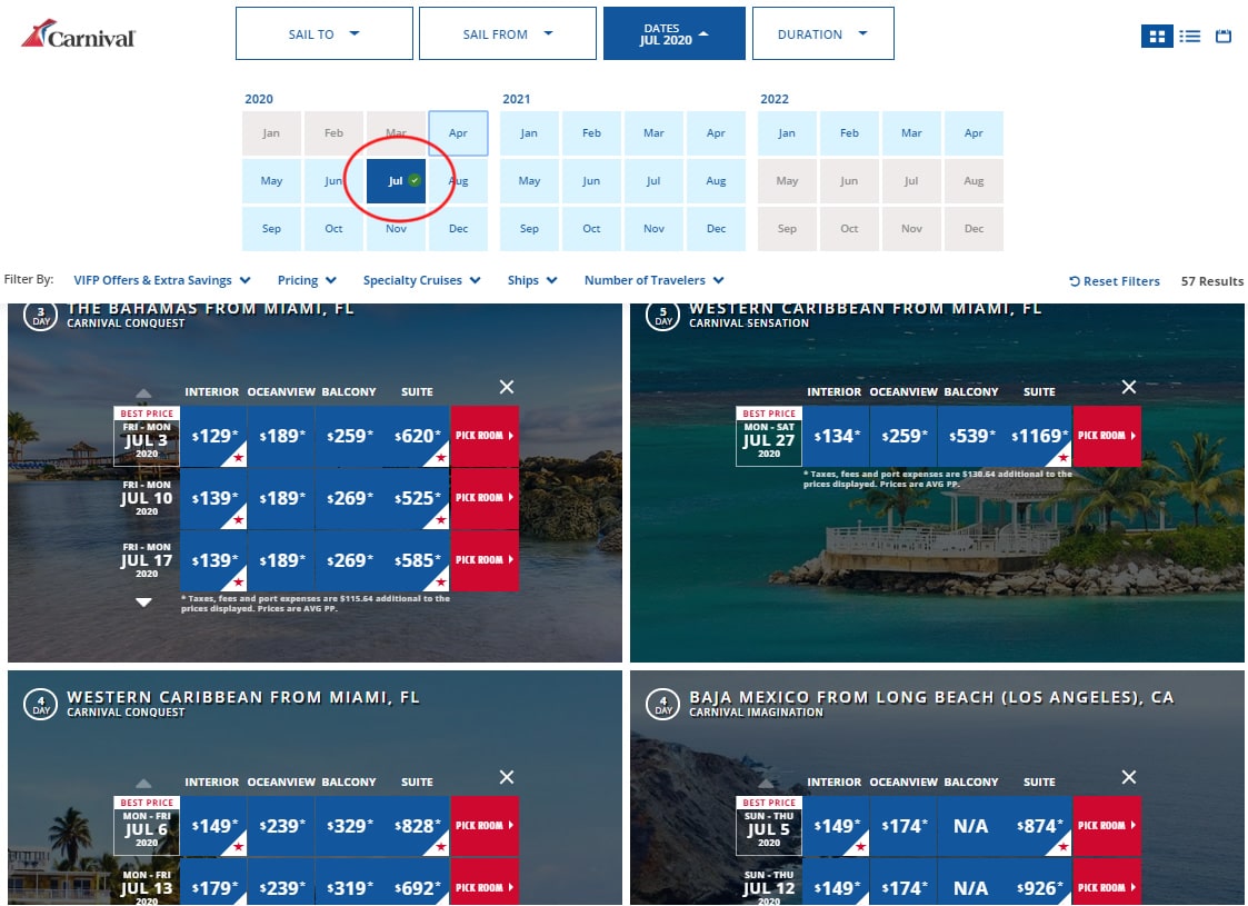 Carnival cruises sailing in July