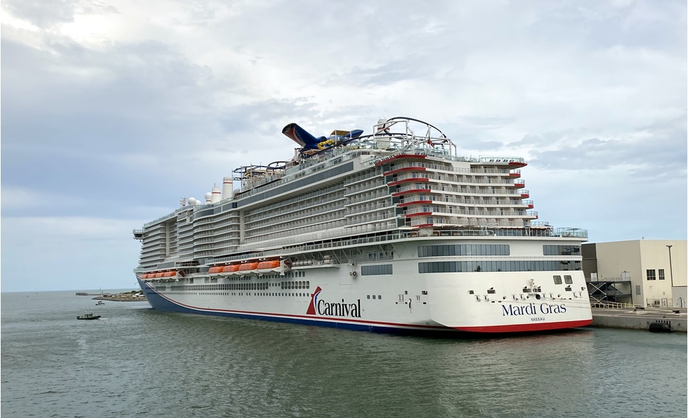 Mardi Gras docked at Cruise Terminal 3 in Port Canaveral