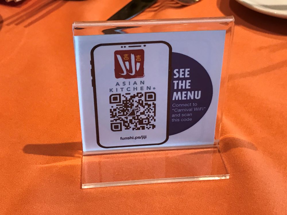 Carnival cruise menu with QR code