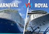 Carnival vs. Royal Caribbean: 11 Major Differences Between the Cruise Lines Carnival and Royal Caribbean ship next to each other.