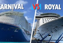 12 Major Differences Between Royal Caribbean and Carnival Cruise Line Carnival and Royal Caribbean ship next to each other.