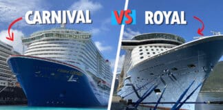 Carnival vs. Royal Caribbean: 11 Major Differences Between the Cruise Lines Carnival and Royal Caribbean ship next to each other.