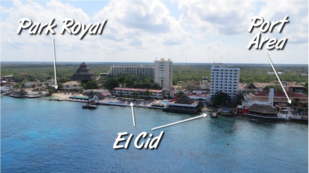 Picture showing closest beaches to Cozumel cruise port.
