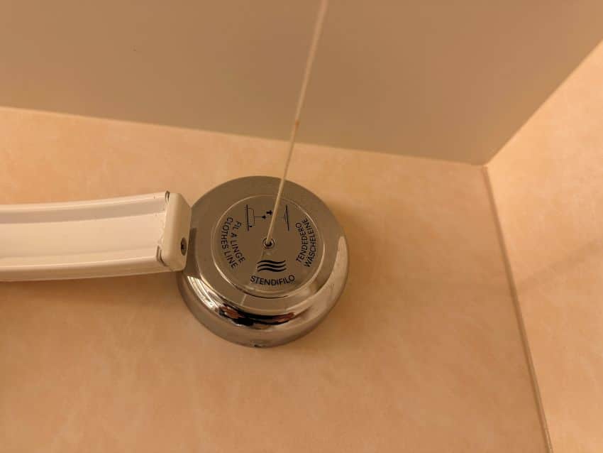 Clothesline in a shower bathroom on a cruise