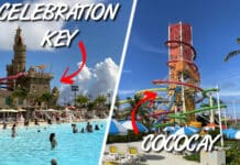 Celebration Key Versus CocoCay: Which Cruise Line Destination Is Better? Photo with Celebration Key on one side and CocoCay on another