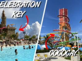 Celebration Key Versus CocoCay: Which Cruise Line Destination Is Better? Photo with Celebration Key on one side and CocoCay on another