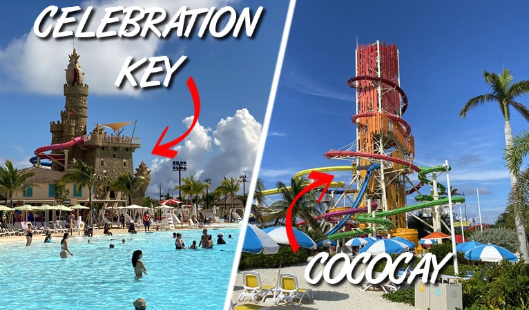 Photo with Celebration Key on one side and CocoCay on another