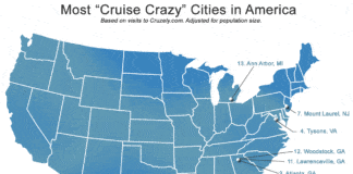 Data Reveals the Most “Cruise Crazy” Cities and States in America Map of most popular cities for cruising