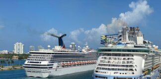 The Best Cruise Lines for Kids & Families Carnival ship passing a Royal Caribbean ship in Miami