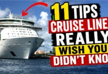 11 Tips Cruise Lines Really Wish You Didn’t Know 11 Tips Cruise Lines Really Wish You Didn't Know in text with a picture of a cruise ship. A red arrow points to the cruise ship.
