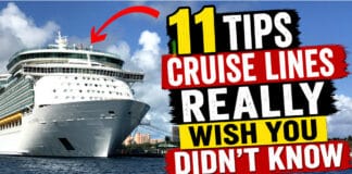 11 Tips Cruise Lines Really Wish You Didn’t Know 11 Tips Cruise Lines Really Wish You Didn't Know in text with a picture of a cruise ship. A red arrow points to the cruise ship.
