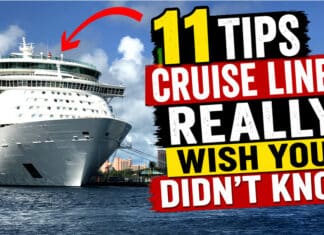 11 Tips Cruise Lines Really Wish You Didn’t Know 11 Tips Cruise Lines Really Wish You Didn't Know in text with a picture of a cruise ship. A red arrow points to the cruise ship.
