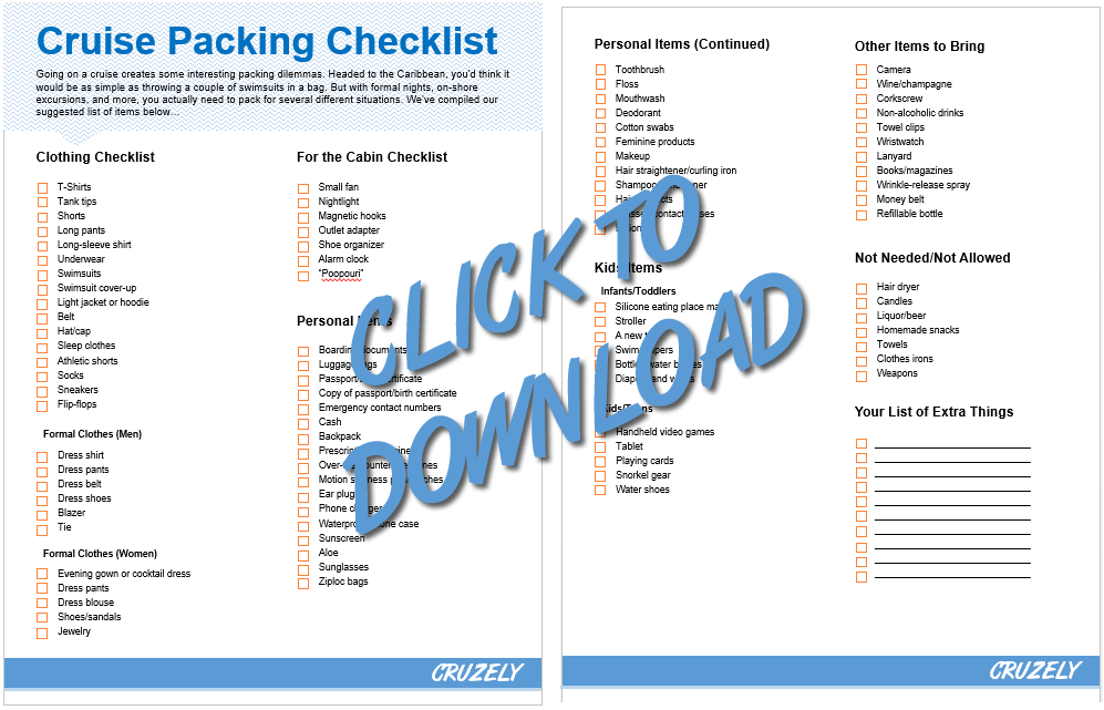 Printable cruise packing checklist