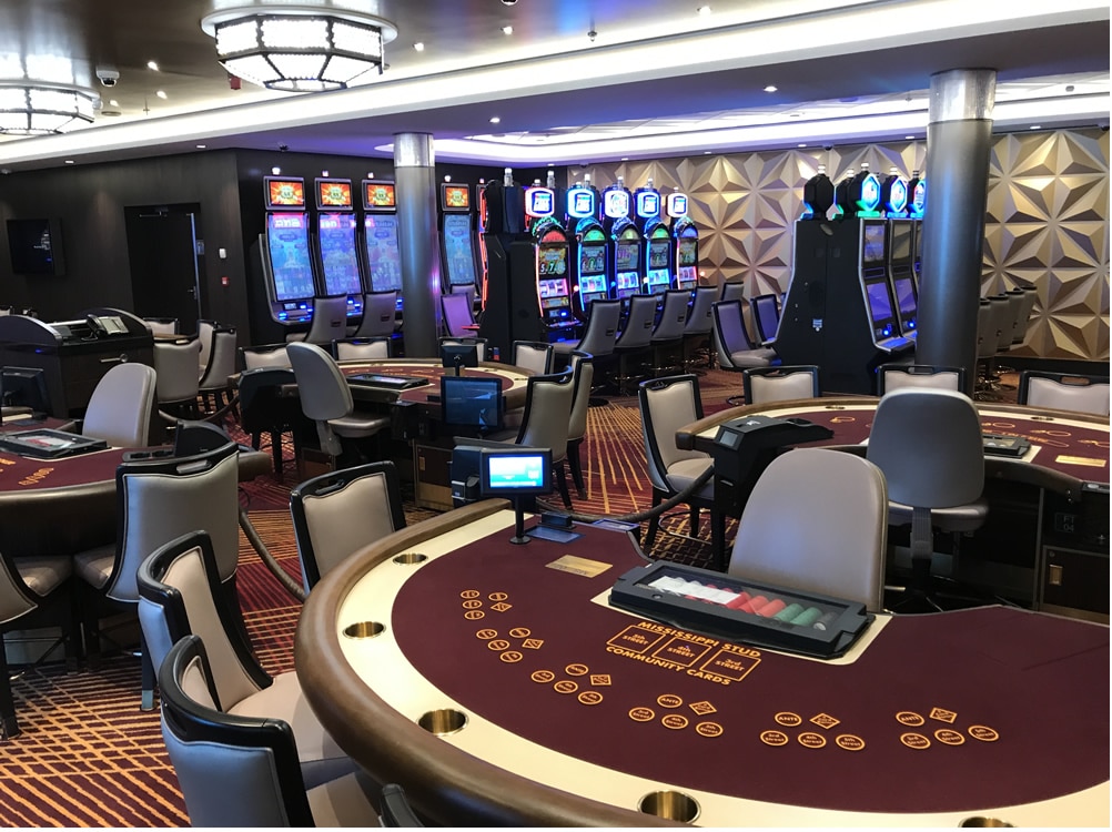 Table games and slot machines on a cruise