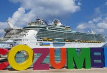 63 Can’t-Miss Things For Cruise Passengers to Do in Cozumel Cruise ship docked in front of sign in Cozumel