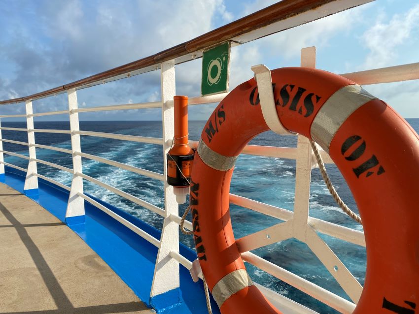 Railing on open deck of a cruise ship