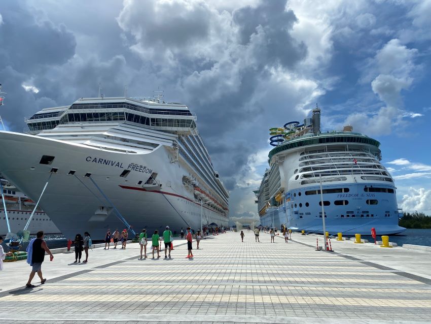 Cruise ships docked in Nassau.