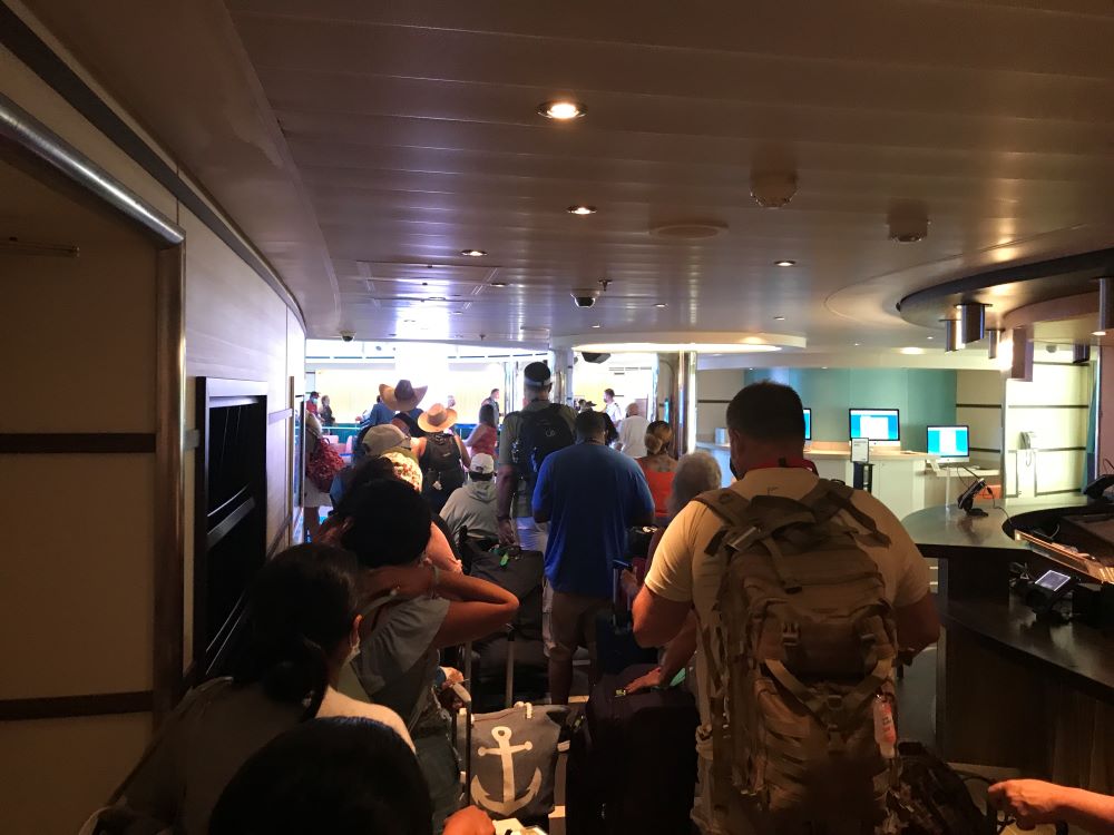 Disembarkation line on a cruise