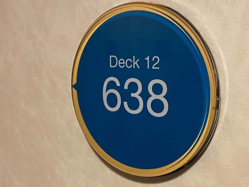 Cabin door sign on a cruise ship