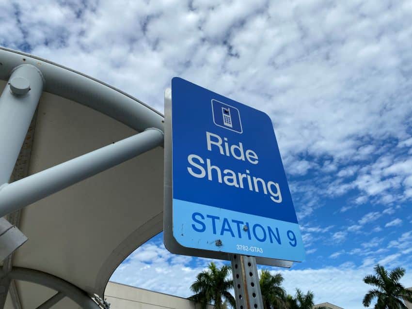 A sign for the ride pickup area at Fort Lauderdale airport.