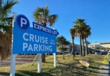 Galveston Cruise Parking (Where to Park): Prices, Profiles, & Map Sign for express parking lot in Galveston.