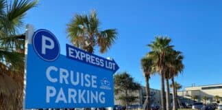 Galveston Cruise Parking (Where to Park): Prices, Profiles, & Map Sign for express parking lot in Galveston.
