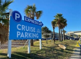 Galveston Cruise Parking (Where to Park): Prices, Profiles, & Map Sign for express parking lot in Galveston.