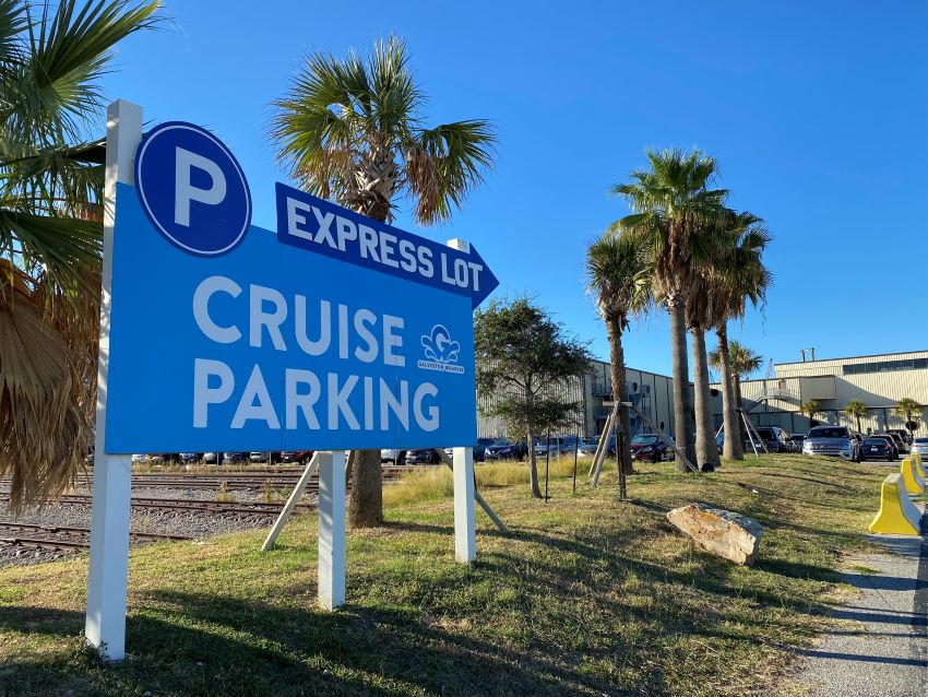Sign for express parking lot in Galveston.